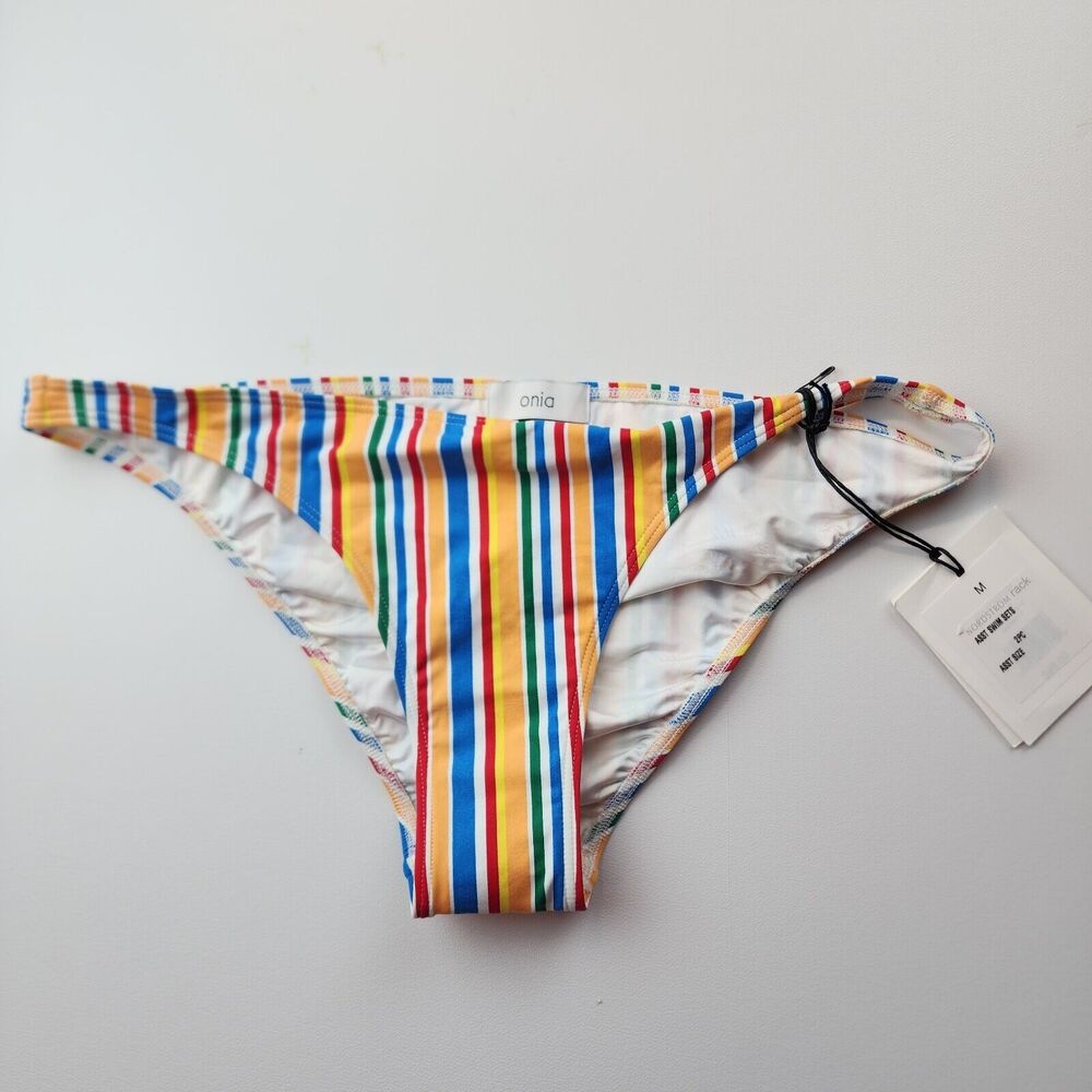 Onia Womens Striped Bikini Bottoms Size M Multicolor Low Rise Swimwear Luxe